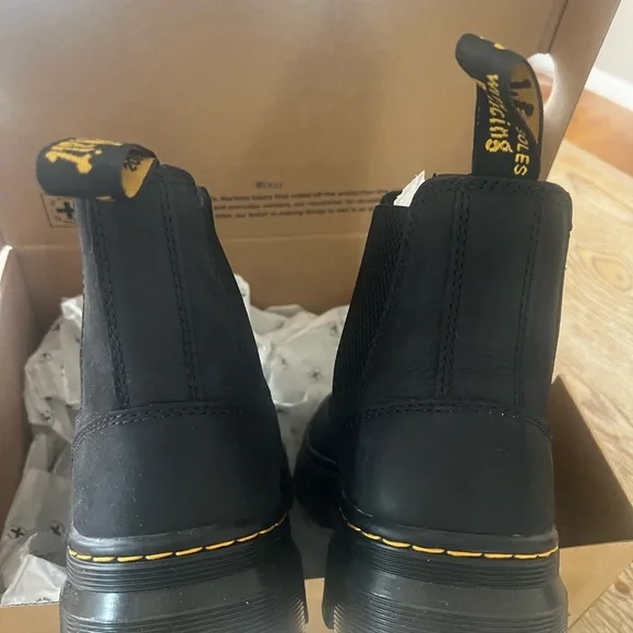 Dr. Martens Black Combat Boots with Yellow Stitching - Picture 2 of 5